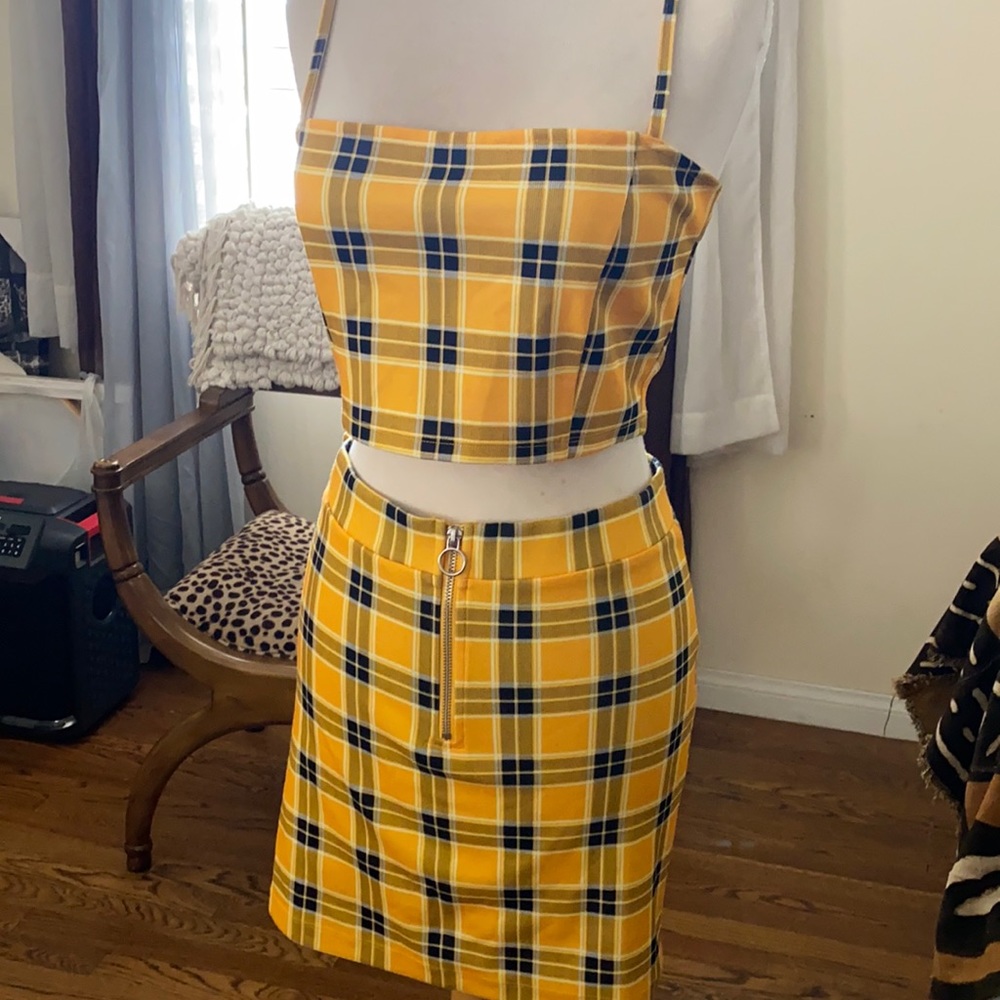 Yellow, plaid two piece